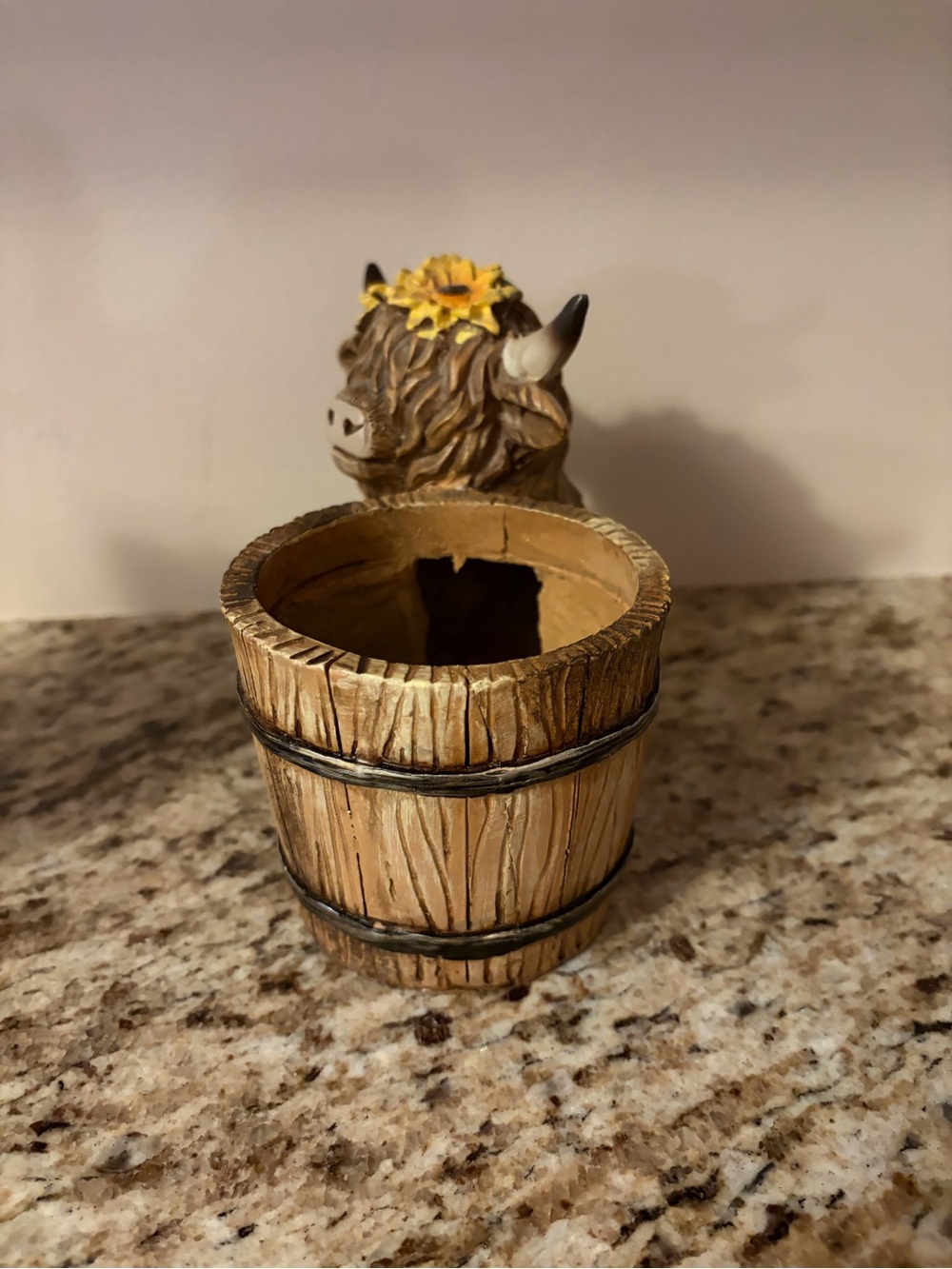 Hobby Lobby Brown Highland Cow Planter with Yellow Sunflowers approx 5 1/2” - Picture 4 of 4